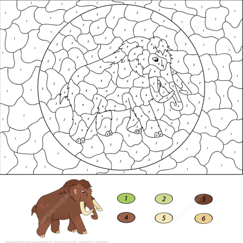 Mammoth Color By Number Coloring Page